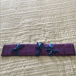 Purple Plaid Fabric Roll with Blue Ribbons Hair extension bag for storing